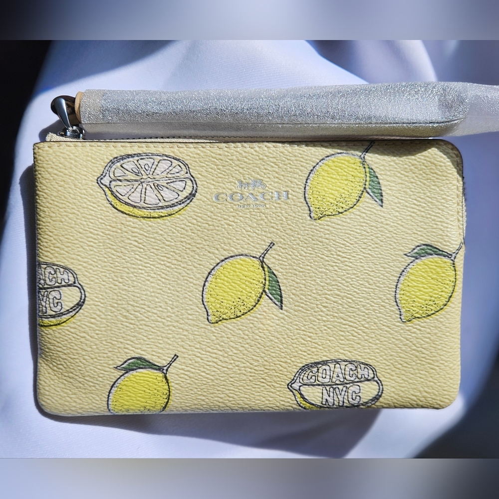 Coach NWT Yellow Lemon Pattern Wristlet